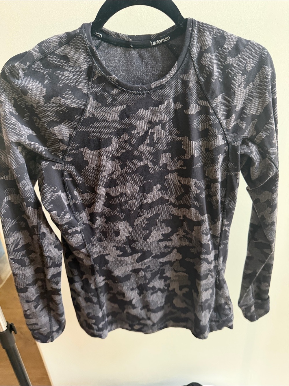 lululemon athletica Black and Gray Camo Long Sleeve Top